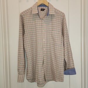 J. McLaughlin Mens M Trim Fit Plaid Button‎ Down Shirt Red Blue Yellow Preppy